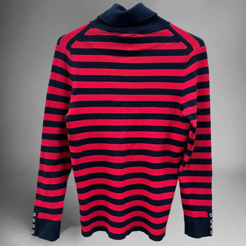 Tommy Hilfiger Striped Fitted Turtleneck Ribbed Sweater Shirt Women's Large F-18